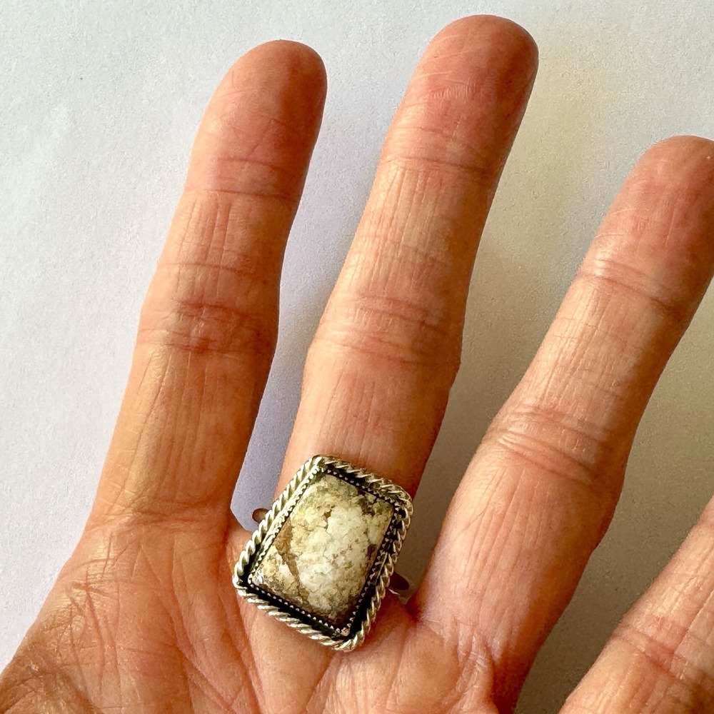 Navajo Wild Horse Ring Sz 11 Rectangle Native American Sterling USA Sawtooth - Picture 2 of 9
